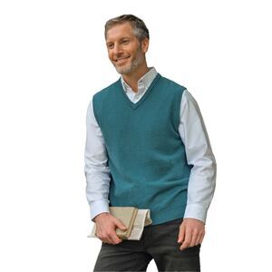WoolOvers Mens V Neck Sleeveless Pullover / Aqua
